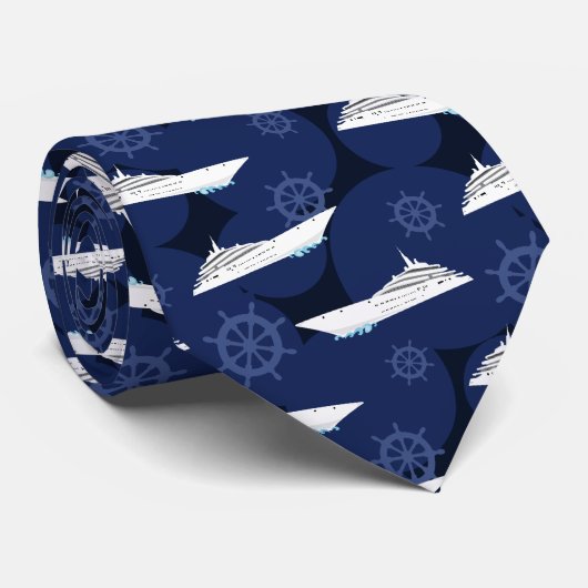 Cruise Ship Blue Designer ネクタイ (ロール)