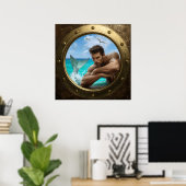 Cruise Ship Cabin Handsome Merman Porthole Poster ポスター (ホームオフィス)