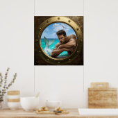 Cruise Ship Cabin Handsome Merman Porthole Poster ポスター (キッチン)