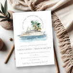 Cruise Ship Palm Seascape Any Year Anniversary 招待状<br><div class="desc">Dusky Cruise Ship Palm Seascape Theme Collection.- it's an elegant script watercolor Illustration of watercolor cruise ship with palm and greenery, perfect for your coastal beachy cruise wedding & parties. It’s very easy to customize, with your personal details. If you need any other matching product or customization, kindly message via...</div>