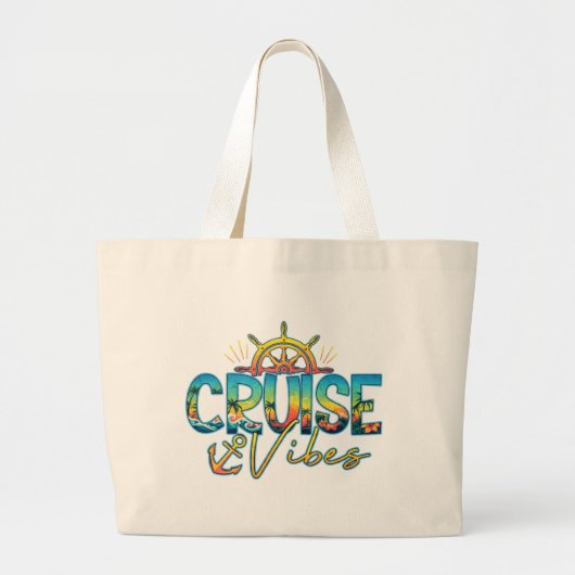 Cruise Vibes Beach Nautical Tote Bag ラージトートバッグ (正面)
