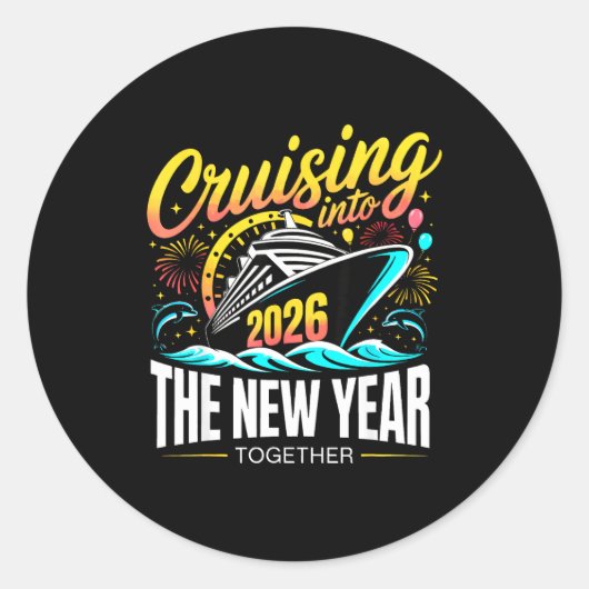 Cruising Into The New Year 2026 Matching Family Cr ラウンドシール (正面)