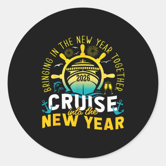 Cruising Into The New Year 2026 Matching Family Cr ラウンドシール (正面)