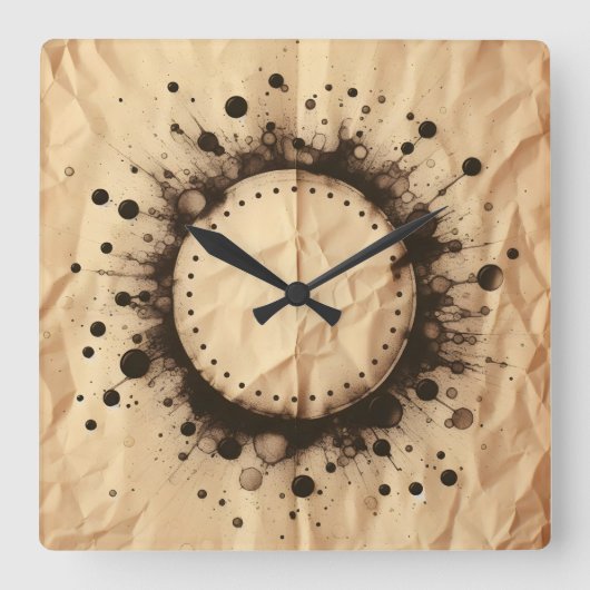 crumpled brown paper and coffee stain スクエア壁時計 (正面)