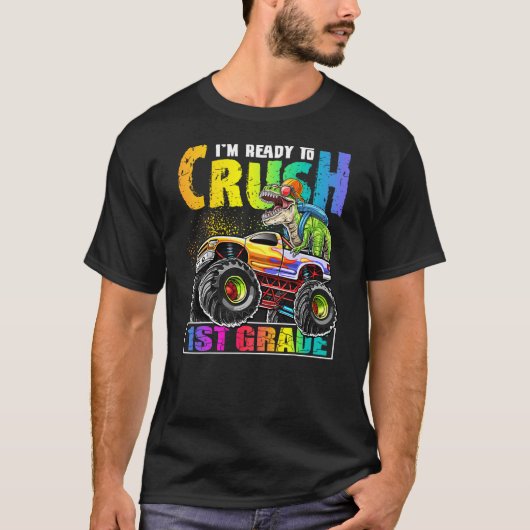 Crush 1st Grade Dinosaur Monster Truck Back to Sch Tシャツ (正面)