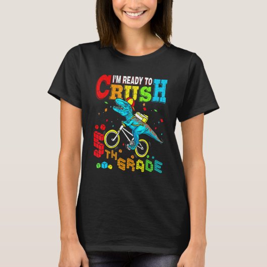 Crush 5th Grade Dinosaur Bike Back To School Boys Tシャツ (正面)