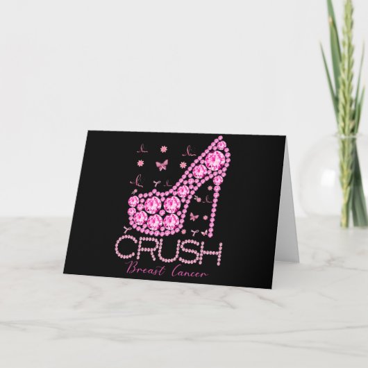 Crush Breast Cancer Awareness Bling Pink Ribbon カード (正面)