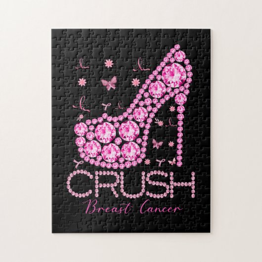 Crush Breast Cancer Awareness Bling Pink Ribbon ジグソーパズル (縦)