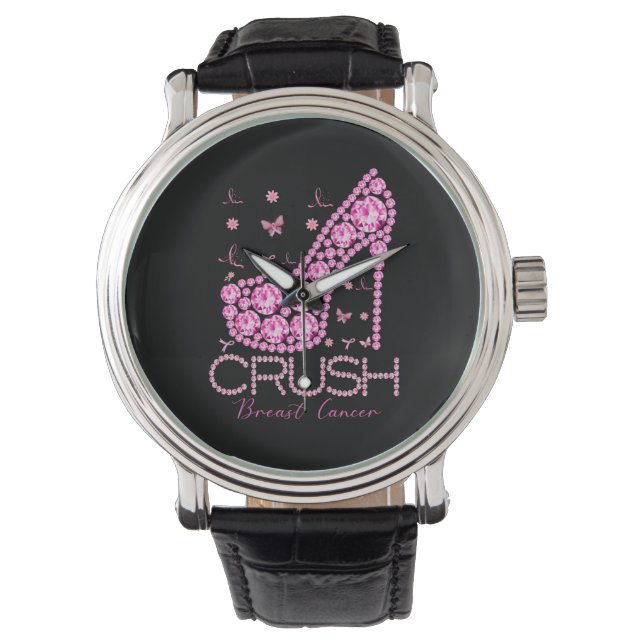 Crush Breast Cancer Awareness Bling Pink Ribbon 腕時計 (正面)