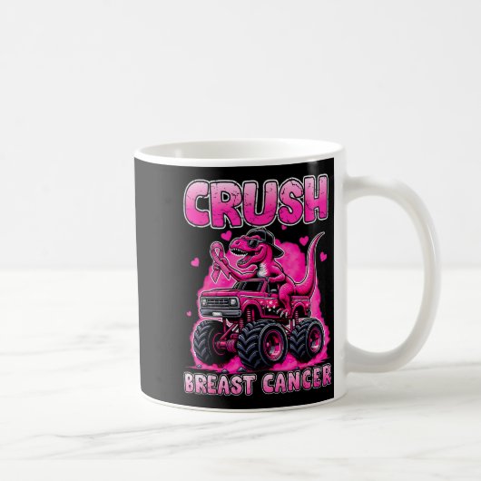 Crush Breast Cancer Awareness T Rex Monster Truck コーヒーマグカップ (右)