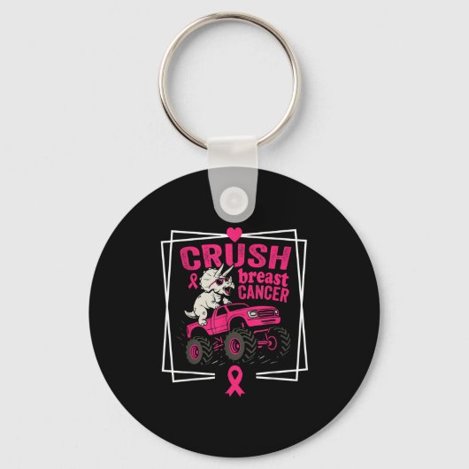 Crush Breast Cancer Dinosaur Driving A Pink Monste キーホルダー (正面)
