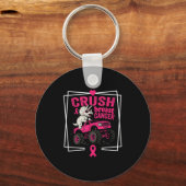 Crush Breast Cancer Dinosaur Driving A Pink Monste キーホルダー (正面)