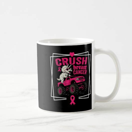 Crush Breast Cancer Dinosaur Driving A Pink Monste コーヒーマグカップ (右)
