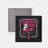 Crush Breast Cancer Dinosaur Driving A Pink Monste マグネット (正面/裏面)
