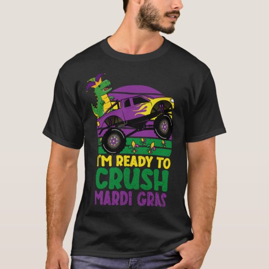 Crush Mardi Gras Dino Monster Truck  Toddler Boys  Tシャツ (正面)