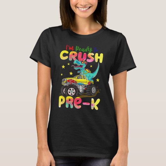 Crush Pre K Dinosaur Monster Truck Back To School Tシャツ (正面)