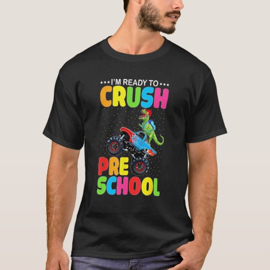 Crush Preschool Dinosaur Monster Truck Back to Sch Tシャツ (正面)