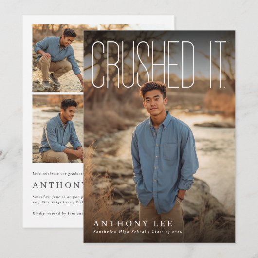 Crushed It PhotoPop Graduation Party 招待状 (正面/裏面)