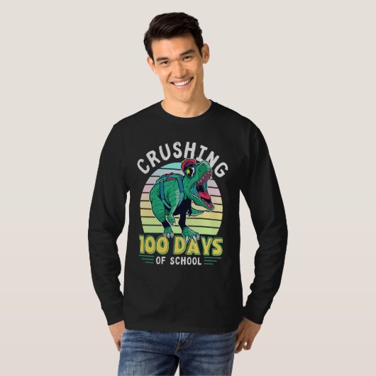 Crushing 100 Days of School Dinosaur Rex Dino Boys Tシャツ (正面フル)