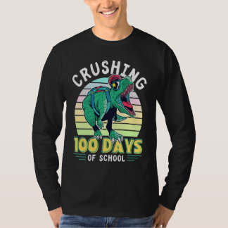 Crushing 100 Days of School Dinosaur Rex Dino Boys Tシャツ