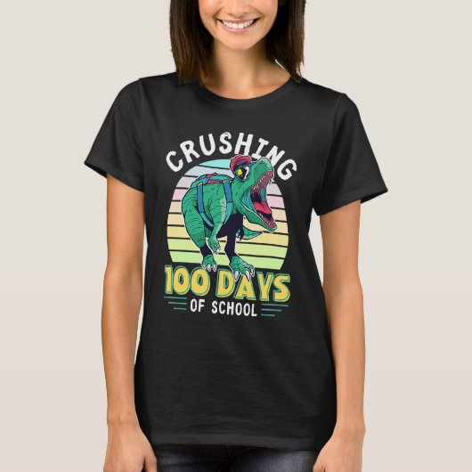 Crushing 100 Days of School Dinosaur Rex Dino Boys Tシャツ (正面)