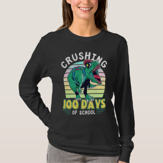 Crushing 100 Days of School Dinosaur Rex Dino Boys Tシャツ