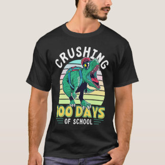 Crushing 100 Days of School Dinosaur Rex Dino Boys Tシャツ