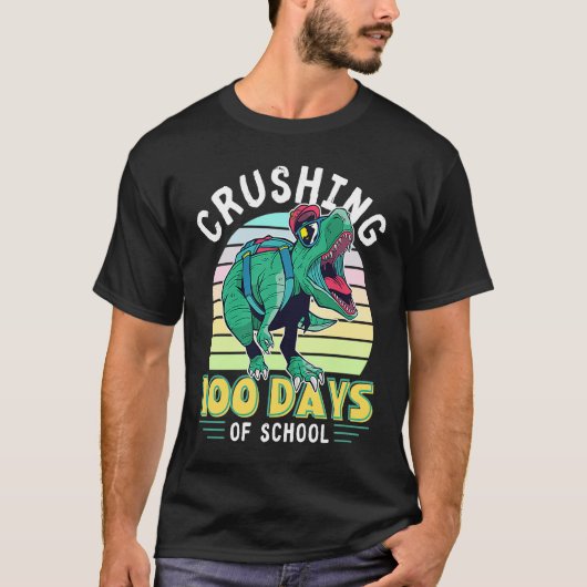 Crushing 100 Days of School Dinosaur Rex Dino Boys Tシャツ (正面)