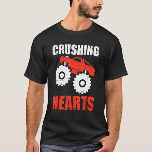 Crushing Heart Valentines Day Cool Monster Truck L Tシャツ (正面)