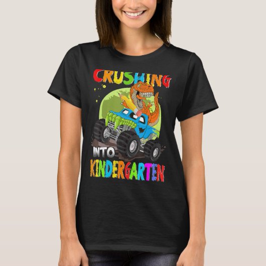 Crushing Into Kindergarten Monster Truck Dinosaur  Tシャツ (正面)