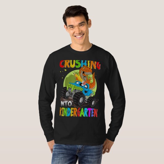 Crushing Into Kindergarten Monster Truck Dinosaur  Tシャツ (正面フル)