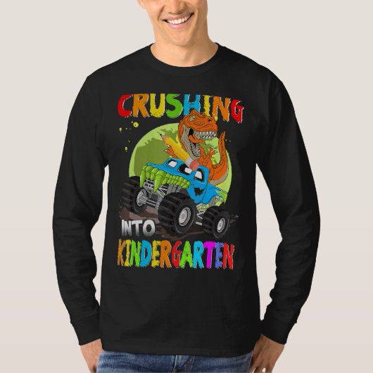 Crushing Into Kindergarten Monster Truck Dinosaur  Tシャツ (正面)