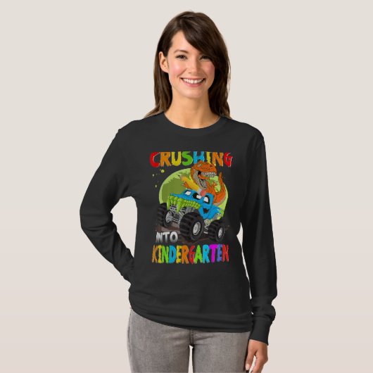 Crushing Into Kindergarten Monster Truck Dinosaur  Tシャツ (正面フル)