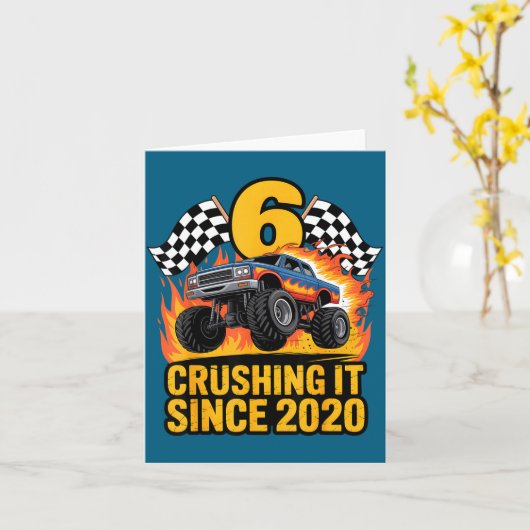Crushing It Since 2020 Monster Truck 6 Year Old Bi カード (黄色い花)