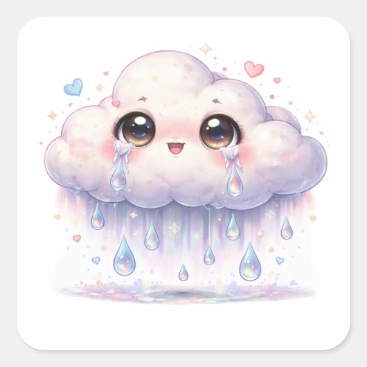Crying But Aesthetic Cloud Sticker スクエアシール (正面)