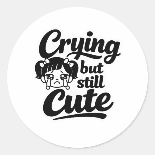 Crying but still cute aesthetic sticker ラウンドシール (正面)