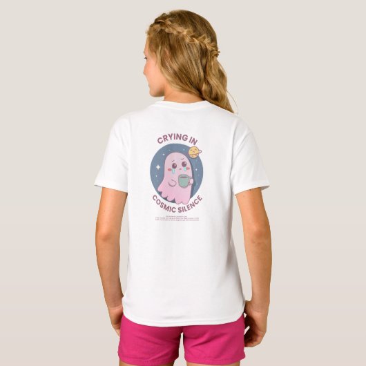 Crying in Cosmic Silence – Cute Existential Ghost  Tシャツ (裏面フル)