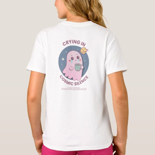 Crying in Cosmic Silence – Cute Existential Ghost  Tシャツ (裏面)
