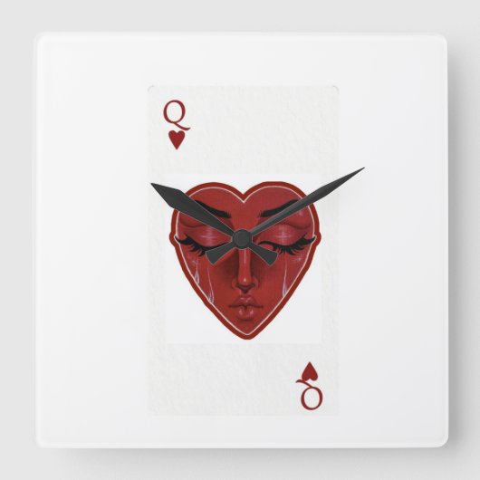 Crying Queen of Hearts Surreal Playing Card Design スクエア壁時計 (正面)