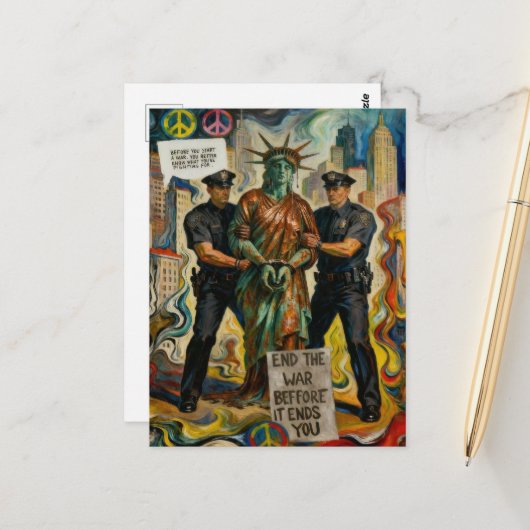 Crying Statue of Liberty Arrested Postcard ポストカード (正面/裏面インサイチュ)