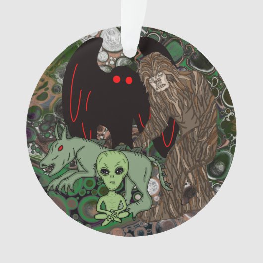 Cryptidビッグ足、エイリアン、チュパカブラ、モットマン オーナメント (正面)