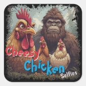 “Cryptid Photo Op” Cheesy Chicken Selfie Sticker スクエアシール (正面)