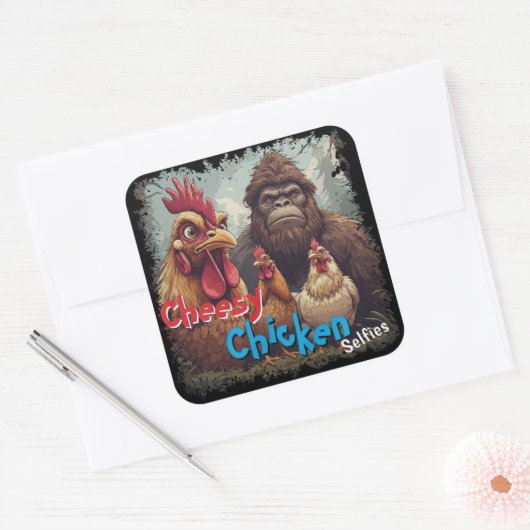 “Cryptid Photo Op” Cheesy Chicken Selfie Sticker スクエアシール (封筒)