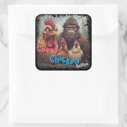 “Cryptid Photo Op” Cheesy Chicken Selfie Sticker スクエアシール (バッグ)