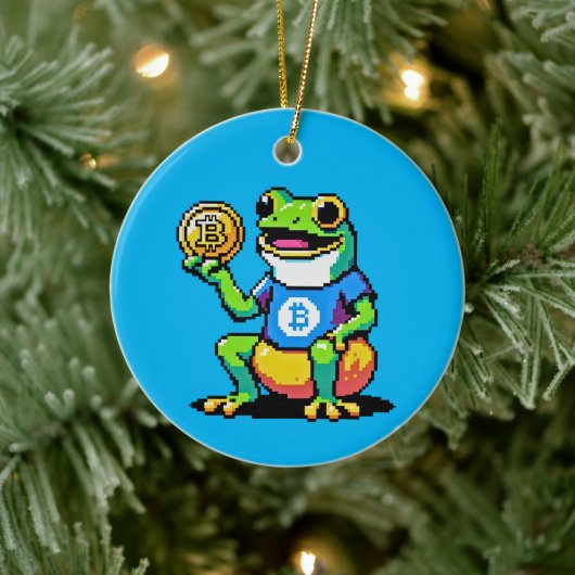 Crypto Frog – ピクセルおもしろいアートデジタル通貨 セラミックオーナメント (ツリー)