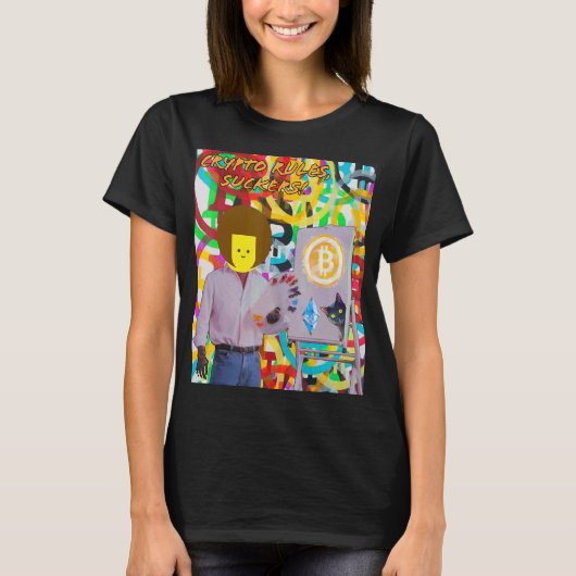 Crypto Rules Suckers Bitcoin Ethereum Cat Painting Tシャツ (正面)