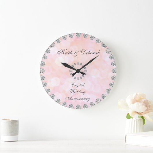 Crystalの記念日結婚のカスタマイズ ラージ壁時計 (ホーム)