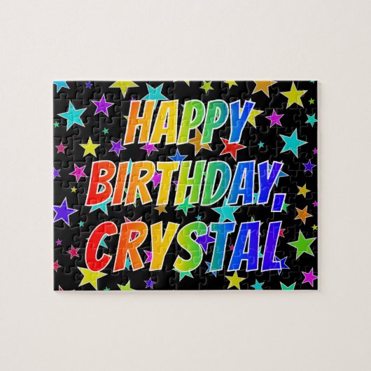 「CRYSTAL」名、おもしろい「ハッピーバースデー」 ジグソーパズル (横)