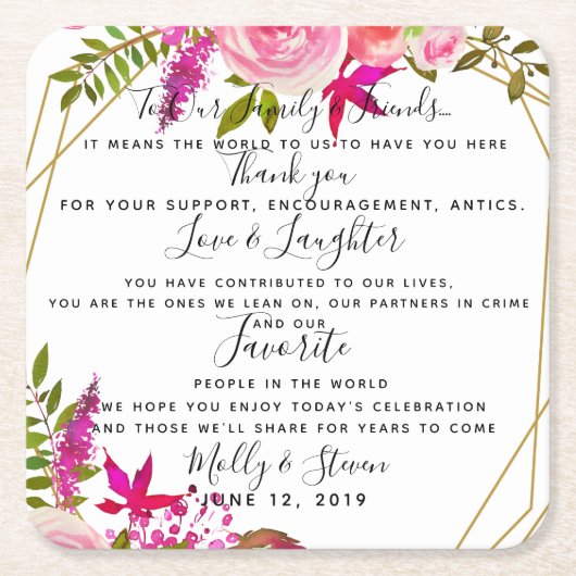 crystal 結婚'sバラパーティー/s結婚サンキュー スクエアペーパーコースター (正面)