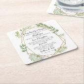 crystal 結婚's greeneryパーティー/s 結婚thank you スクエアペーパーコースター (アングル)